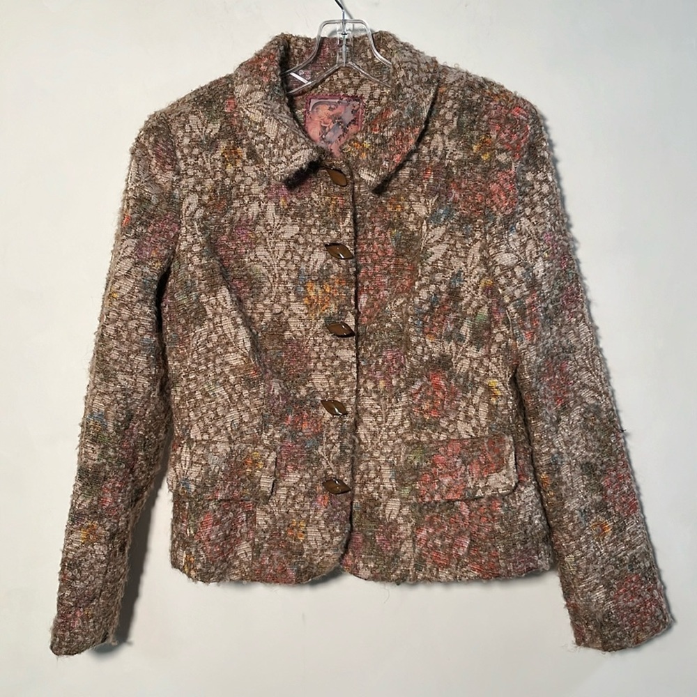 Z BY ZELDA Career Granola Tapestry Floral Boucle Unique Button 2 Pocket Blazer 8